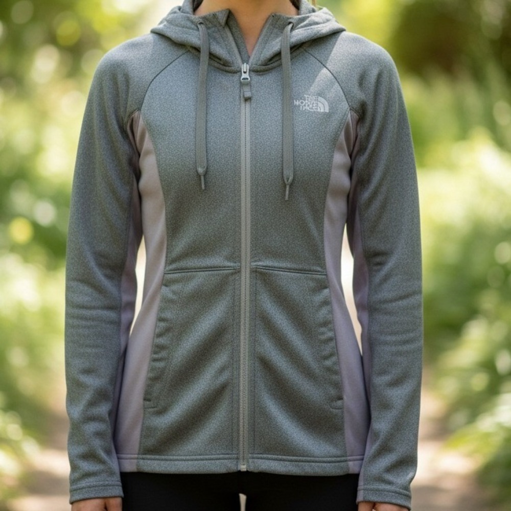 The North Face Womens Full Zip‎ Hoodie Grey Colorblock Activewear Jacket XS